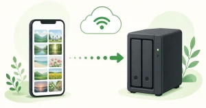 iPhoneの写真をWi-Fi経由でSynology NASへバックアップするイメージ