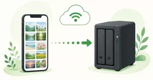iPhoneの写真をWi-Fi経由でSynology NASへバックアップするイメージ